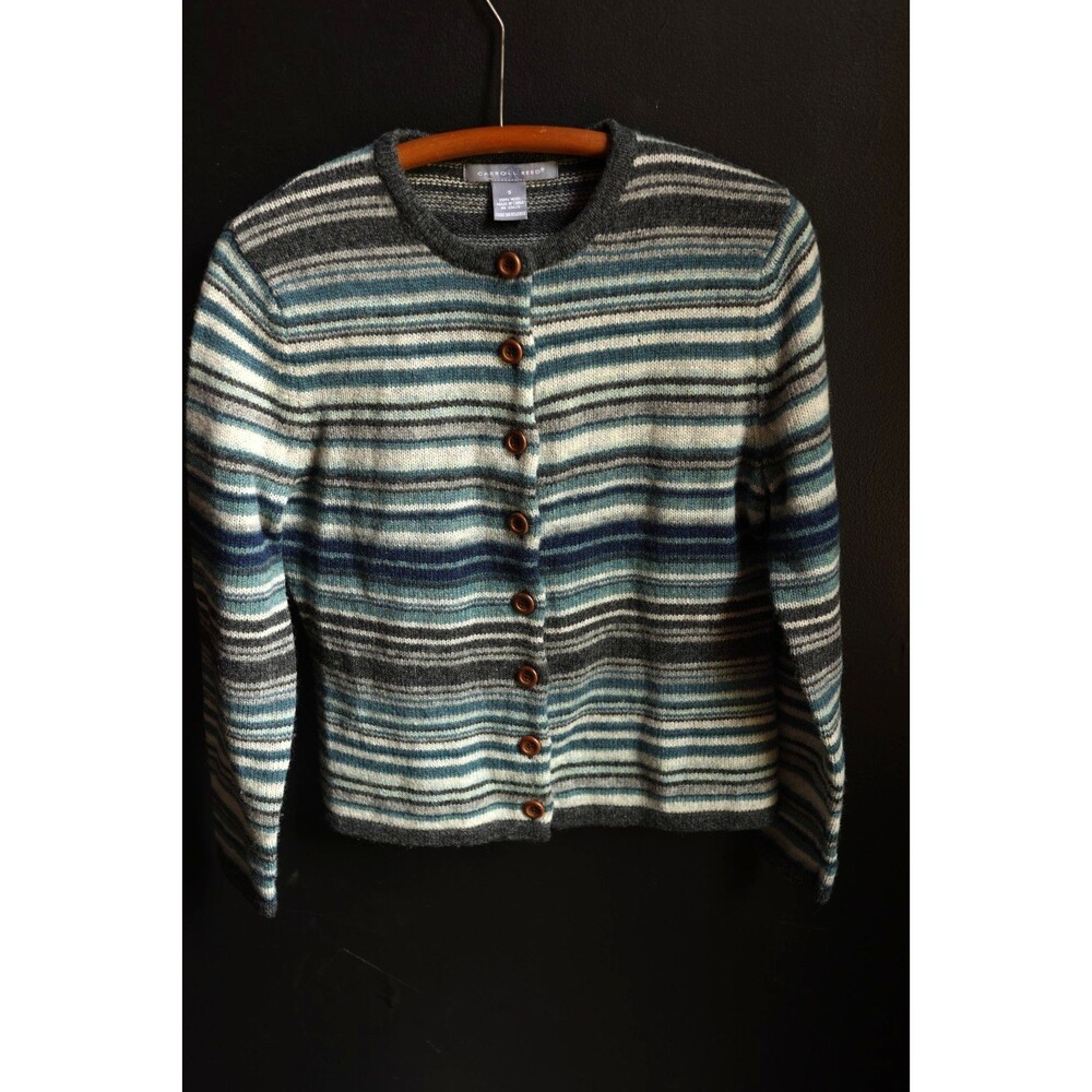 Vintage 90s Striped Button Cardigan Sweater Wool Fall Dark Academia Preppy Small